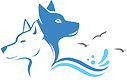Logo von Northern Dogs mit zwei Hundeköpfen und blauer Welle