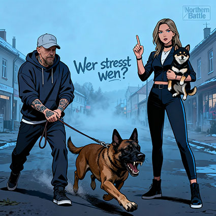 Cover Northern Battle - Wer stresst wen?- Northern Dogs - Erziehung und Meer - Hundeschule Rendsburg - Eckernförde